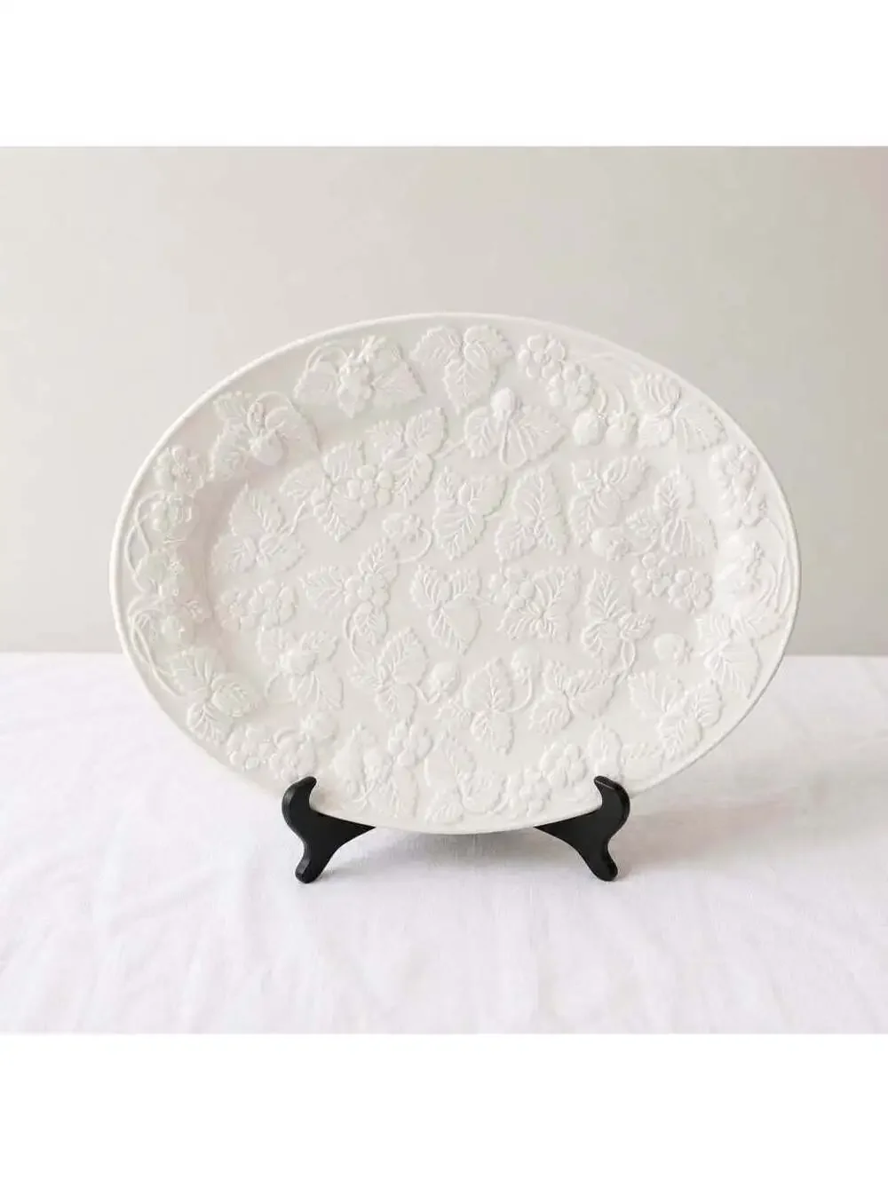 Large Vintage Made in Portugal White Embossed Strawberry Vine Serving Platter
